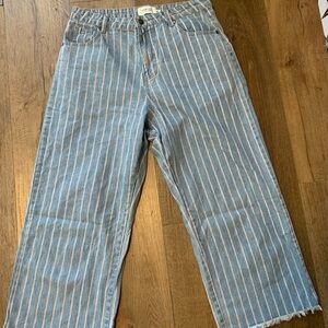 Blue and White Striped Flare Jeans